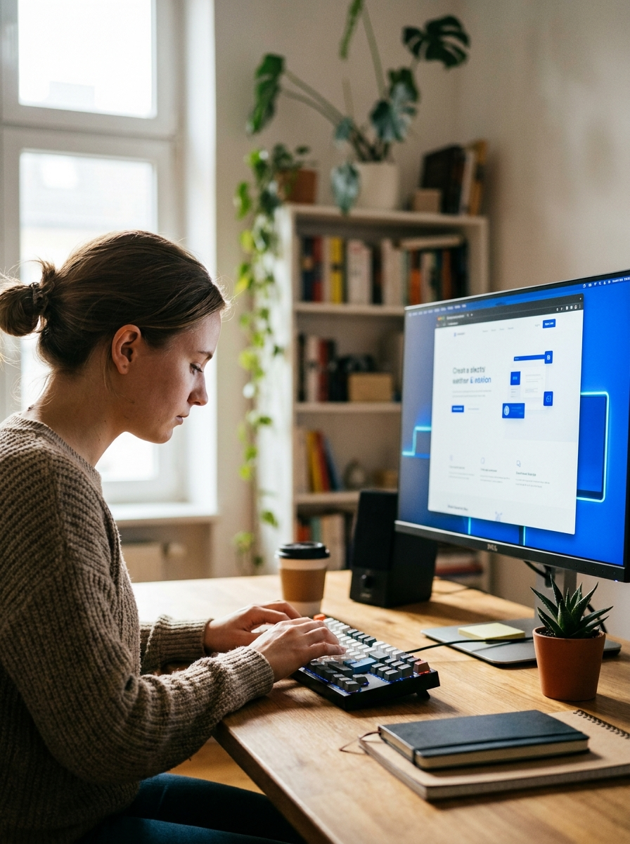 Designer baut eine Website am Monitor